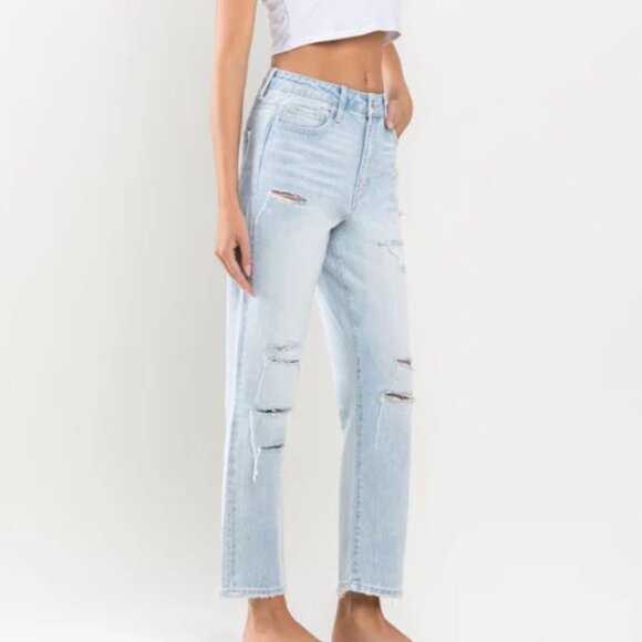 Vervet NWT High Rise Light Wash Distressed Straight Jeans, 100% Cotton - Picture 4 of 9